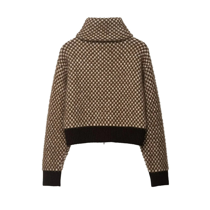 Damen nan kurz geschnittene strukturierte Zip-Strickjacke mit hohem Stehkragen, aufgesetzten Taschen und breitem Rippbund Drune