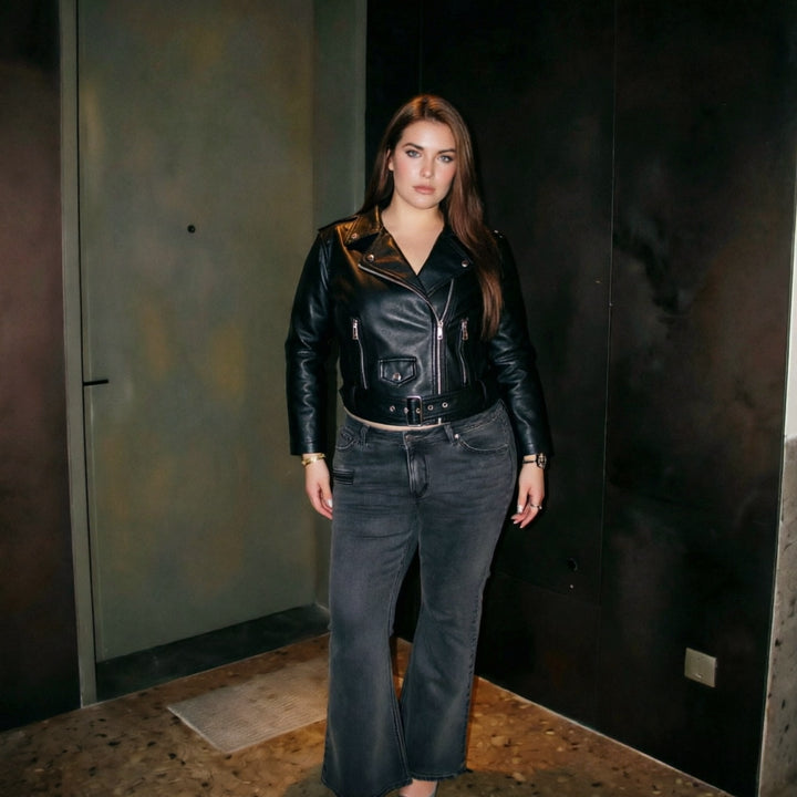 Damen Modische Bikerjacke mit Gürtel Drune