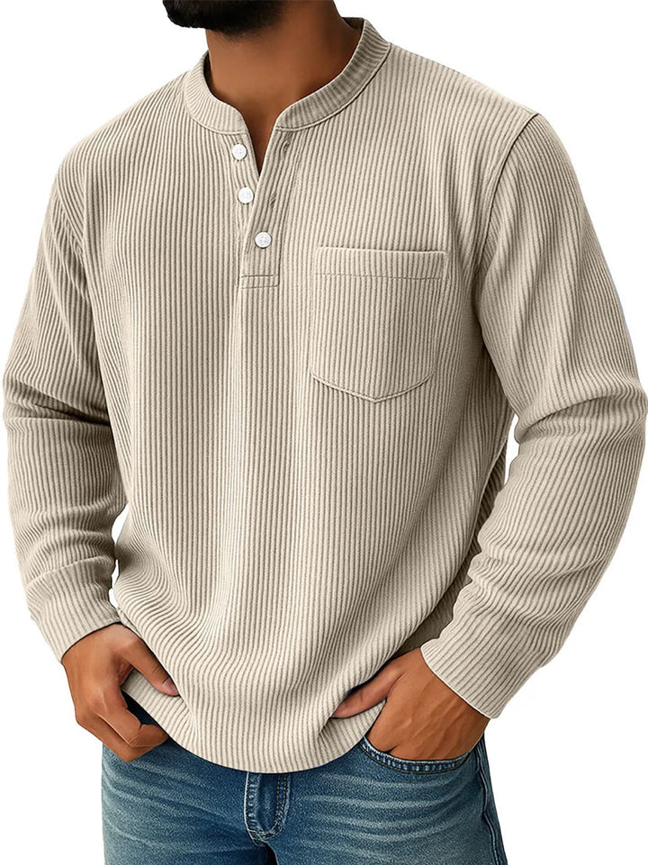 Herren nan thermisches Waffelstrick-Henleyshirt mit Stehkragen Brusttasche und geripptem Komfortschnitt Drune