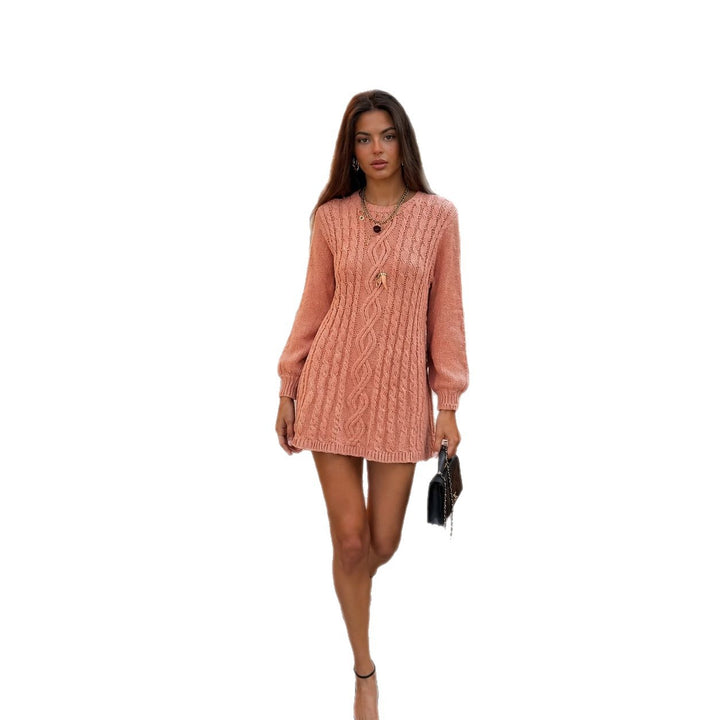 Damen Strickkleid mit Zopfmuster und Ballonärmeln Drune