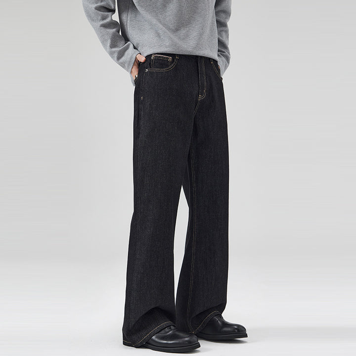 Damen Weite gefütterte Denim-Palazzo-Jeans mit mittelhohem Bund Drune