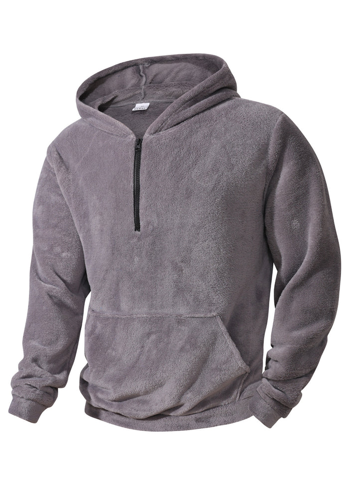 Herren kuscheliger Microfleece-Hoodie mit Halbzip, Kapuze und Kängurutasche Drune