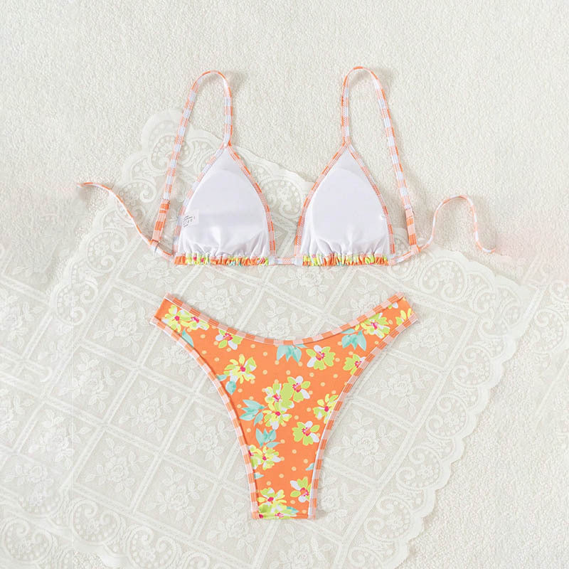 Damen Triangel-Bikini mit floralen Mustern und verstellbaren Trägern Drune