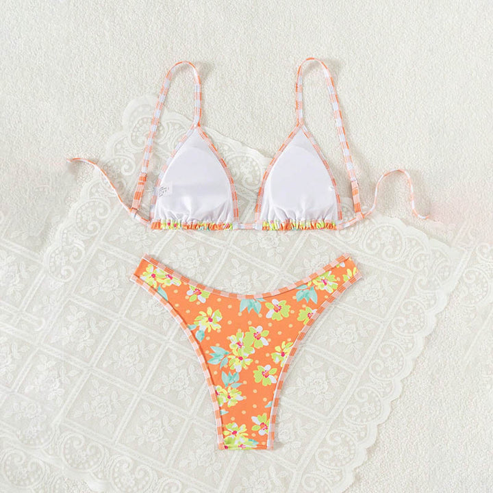 Damen Triangel-Bikini mit floralen Mustern und verstellbaren Trägern Drune