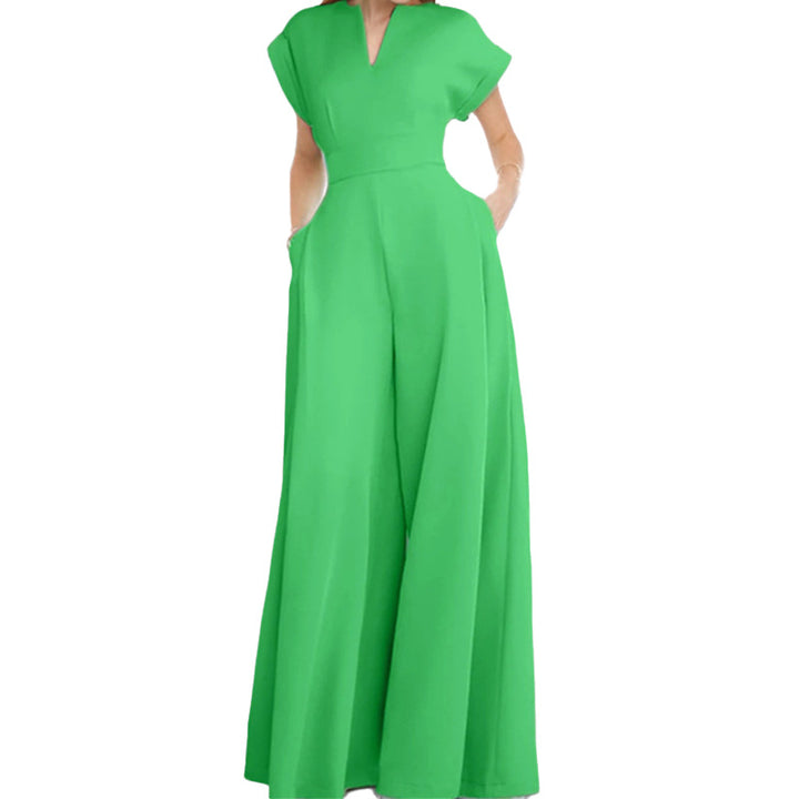 Damen Elegante weite Jumpsuit mit kurzen Ärmeln und tiefem Ausschnitt Drune