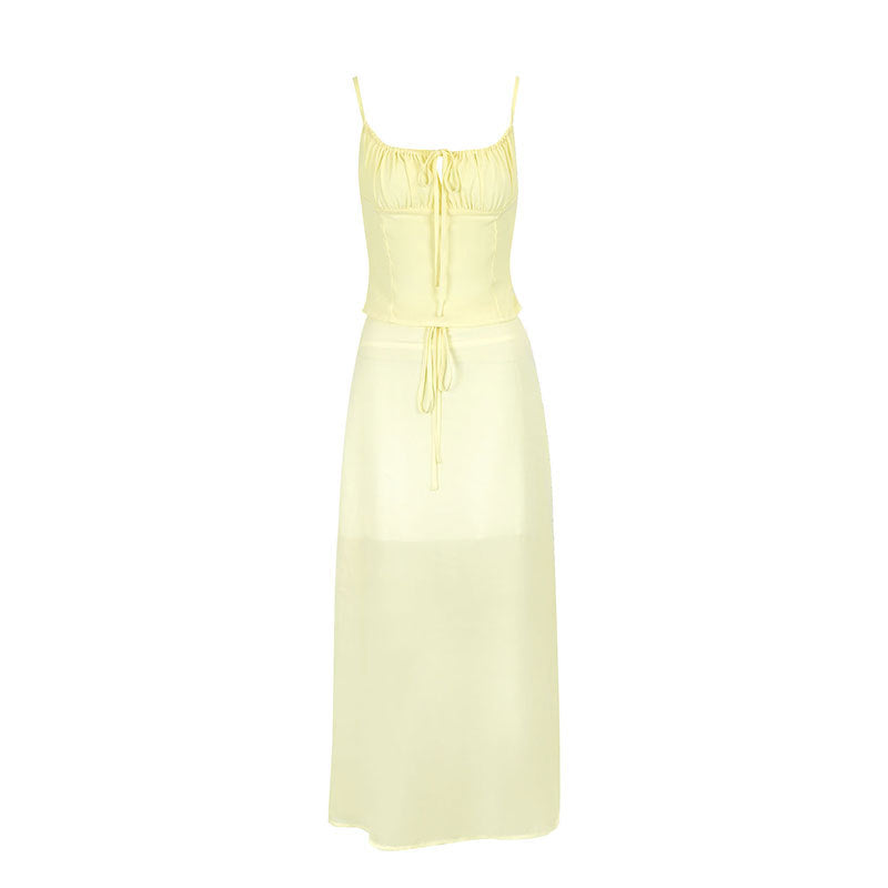 Damen Maxikleid mit verstellbaren Spaghettiträgern und raffiniertem Wickeldetail Drune