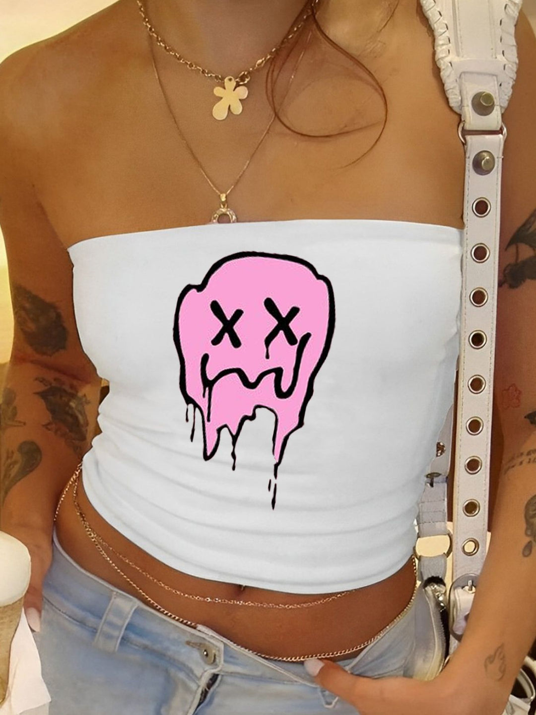 Damen Bandeau-Oberteil mit fruchtigem Motiv und figurbetontem Schnitt Drune