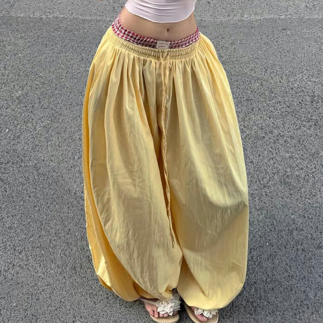 Damen Luftige Sommerhose mit Gummizug und Kordelzug Drune