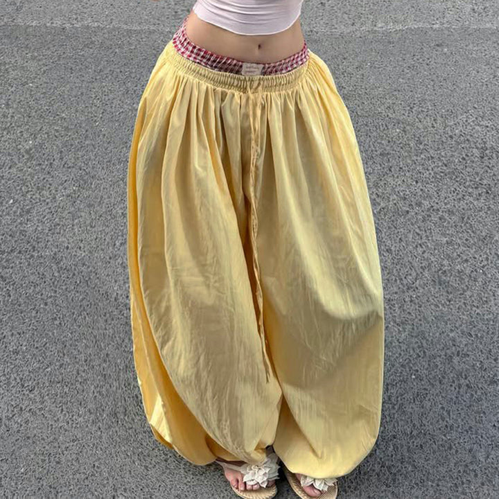 Damen Luftige Sommerhose mit Gummizug und Kordelzug Drune