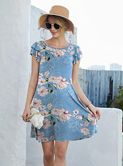 Damen Sommerliches Blumenkleid mit Rüschendetails und schwingendem Rock Drune