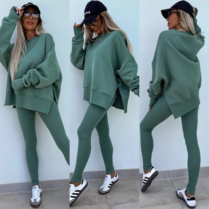 Damen Sportlicher Freizeitanzug mit oversized Sweatshirt und enganliegenden Leggings Drune