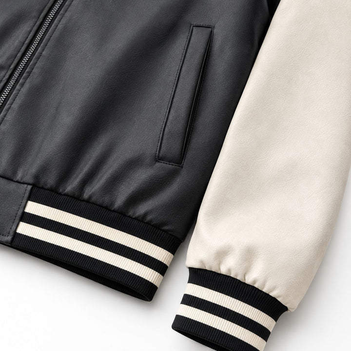 Herren Letterman-Jacke im Retrostil mit Kunstlederkörper und Wildlederärmeln Drune