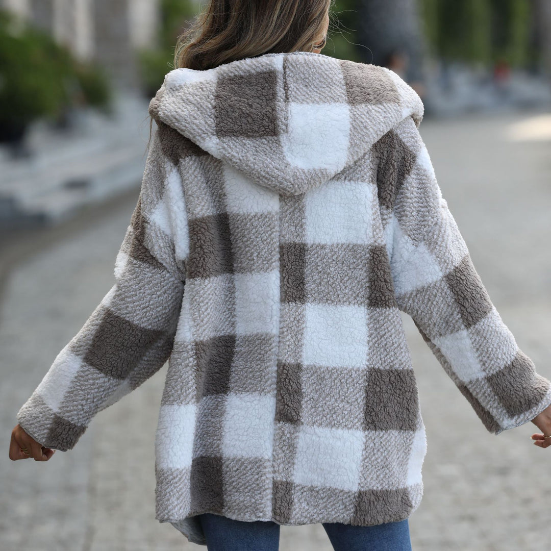 Damen Plüschjacke im modernen Karodesign Drune