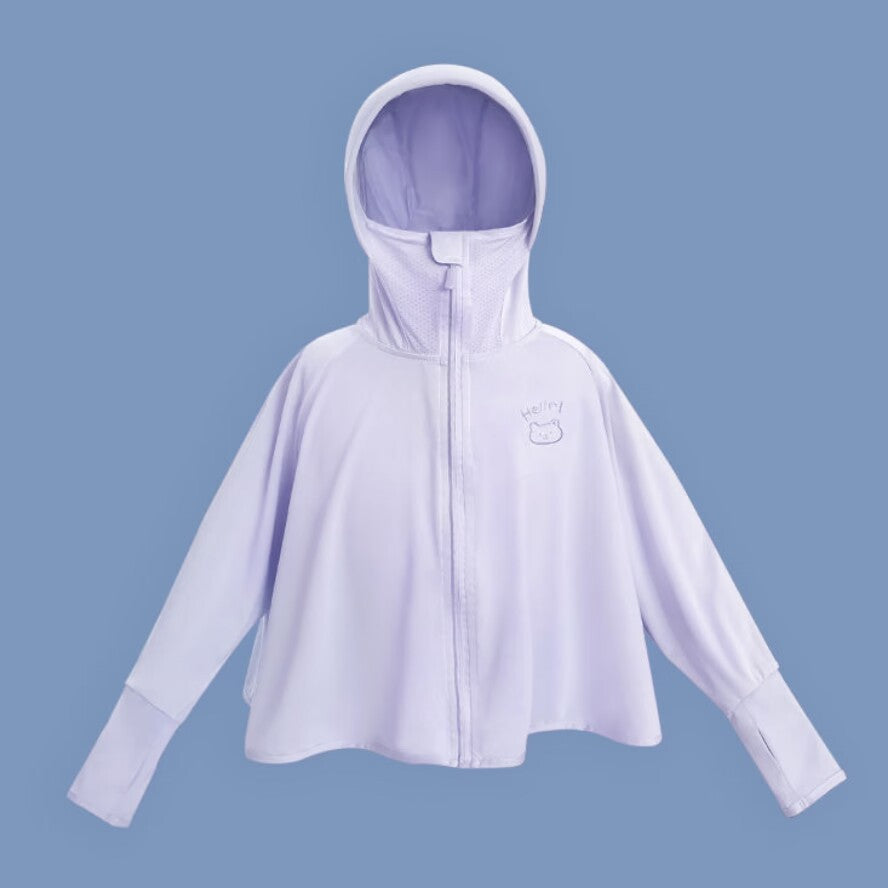 Unisex nan ultraleichte Kinder-Sonnenschutzjacke mit Kapuze, Reißverschluss, Meshfutter und Bärenstickerei  Drune
