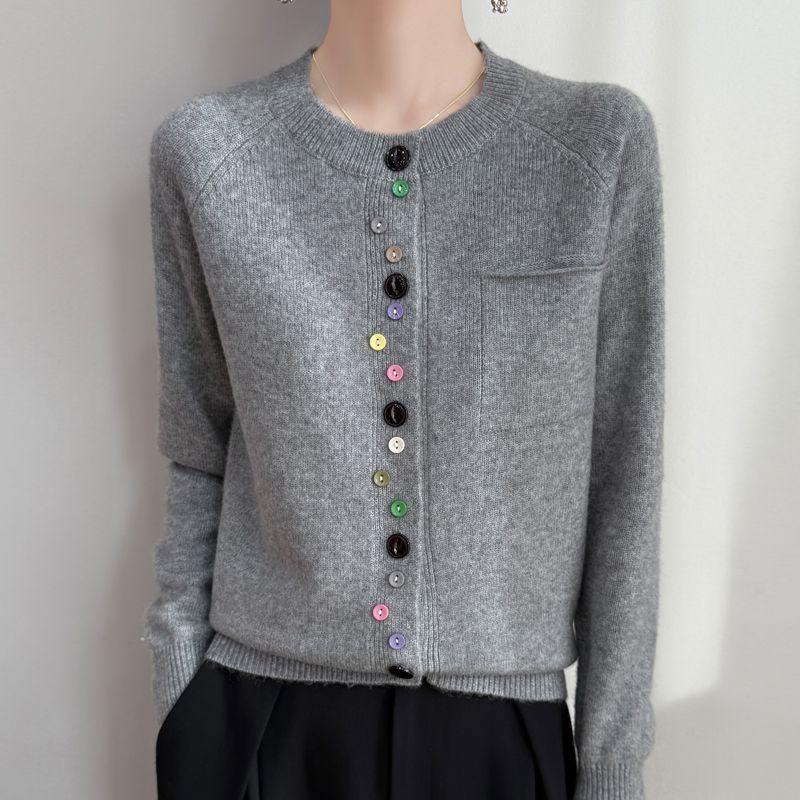 Damen Modischer Strickcardigan mit bunten Knöpfen Drune