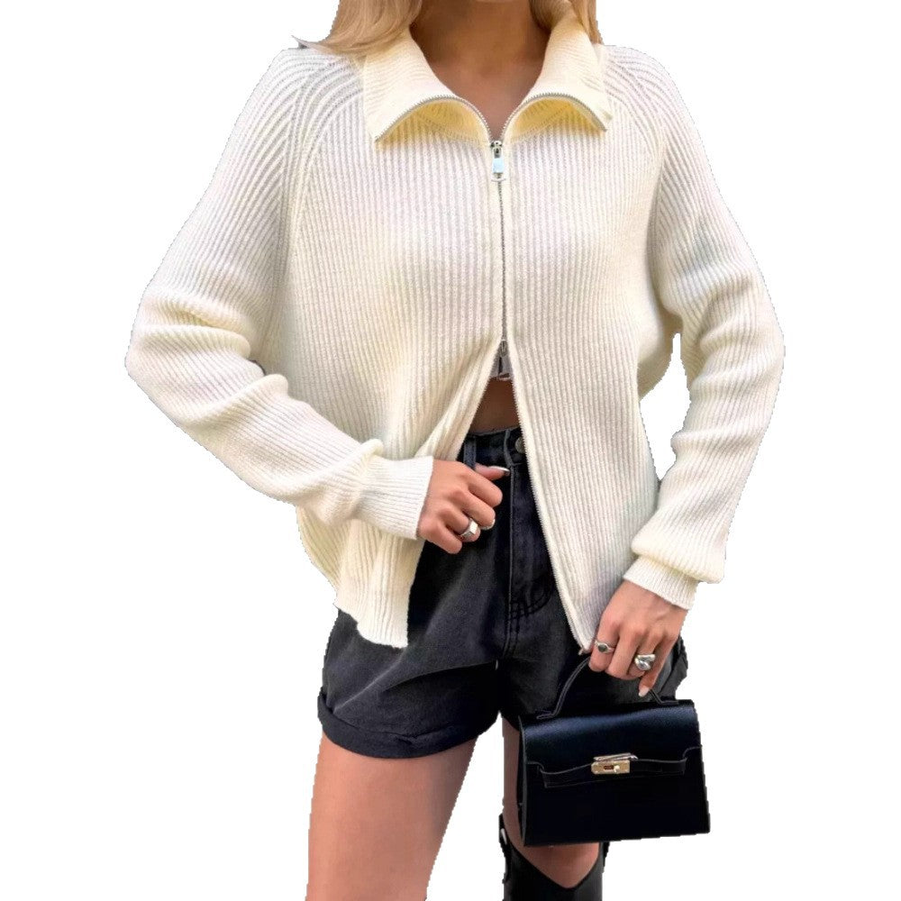 Damen Moderner Strickjacke mit hochwertigem Reißverschluss Drune