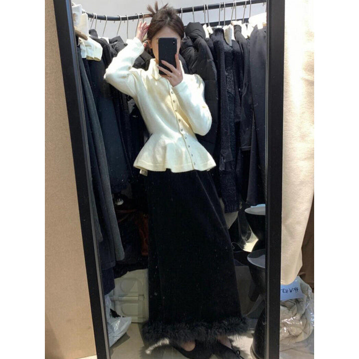 Damen Peplum-Oberteil aus weichem Strick mit eleganten Knöpfen Drune