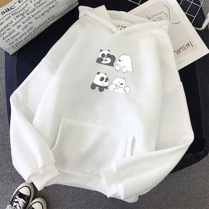 Unisex nan Kapuzenpullover mit niedlichem Comic-Tierprint, Kängurutasche und weichem Fleece-Innenfutter Drune