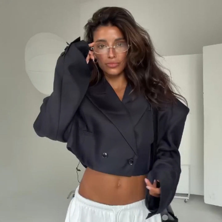 Damen Cropped-Boxy-Blazer mit skulpturierten Schultern und kastiger Silhouette Drune
