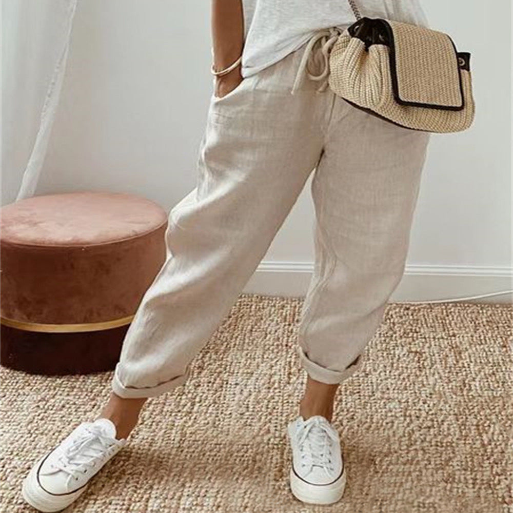 Damen Lockere Bedruckte Jogger mit Kordelzug und Rippbund Drune