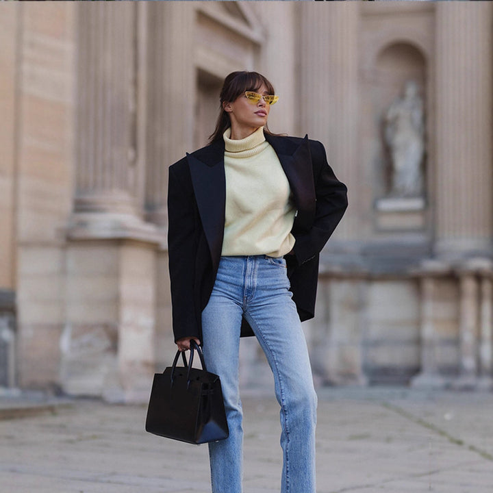 Damen Kompakte strukturierte Handtasche mit Doppelgriff und minimalistischem Design Drune
