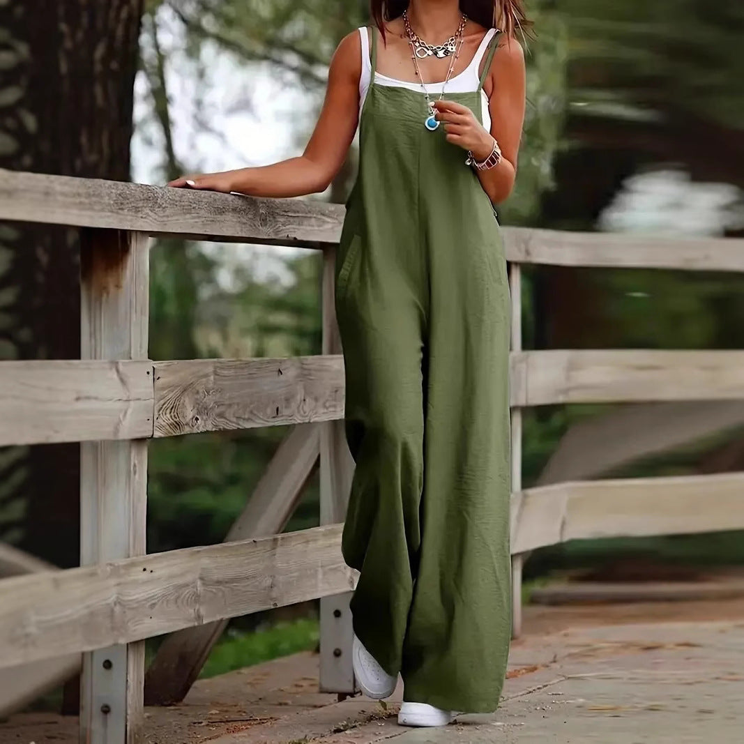 Damen luftiger Jumpsuit mit praktischen Taschen und verstellbaren Trägern Drune