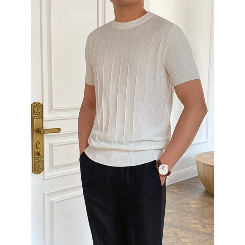 Herren Kurzarm Strickpullover mit Rippstruktur Drune