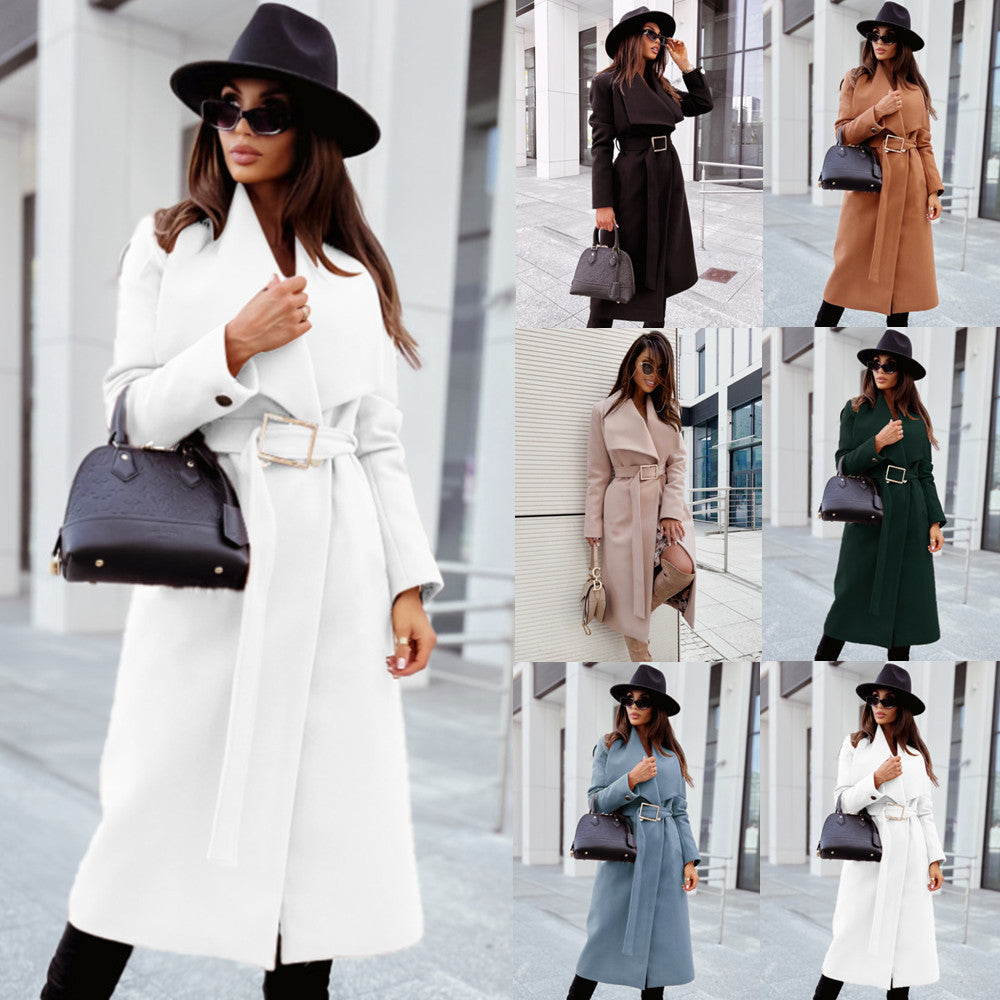 Damen Eleganter Trenchcoat mit Gürtel und strukturiertem Stoff Drune