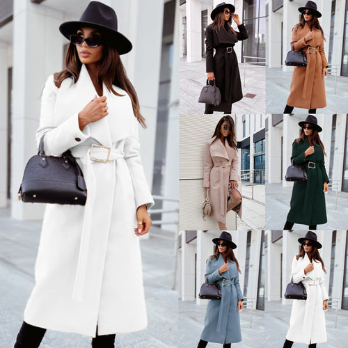 Damen Eleganter Trenchcoat mit Gürtel und strukturiertem Stoff Drune