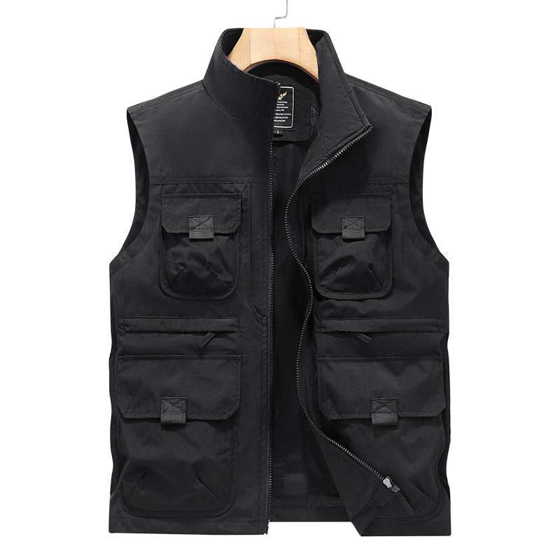 Herren Outdoor-Multitaschenweste mit Schnellzugriffstaschen und Stehkragen Drune