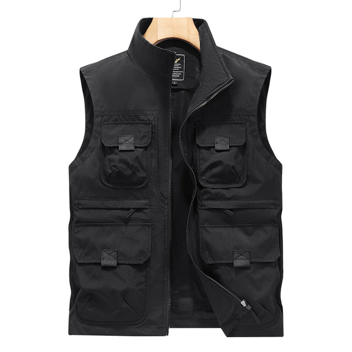 Herren Outdoor-Multitaschenweste mit Schnellzugriffstaschen und Stehkragen Drune