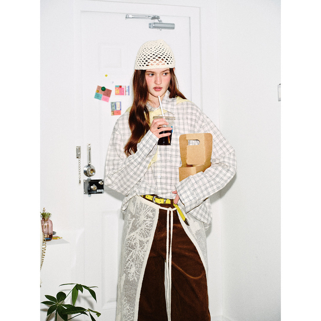 Damen Oversize-Hemd aus Leinen‑Baumwoll‑Mix mit feinem Karomuster Drune