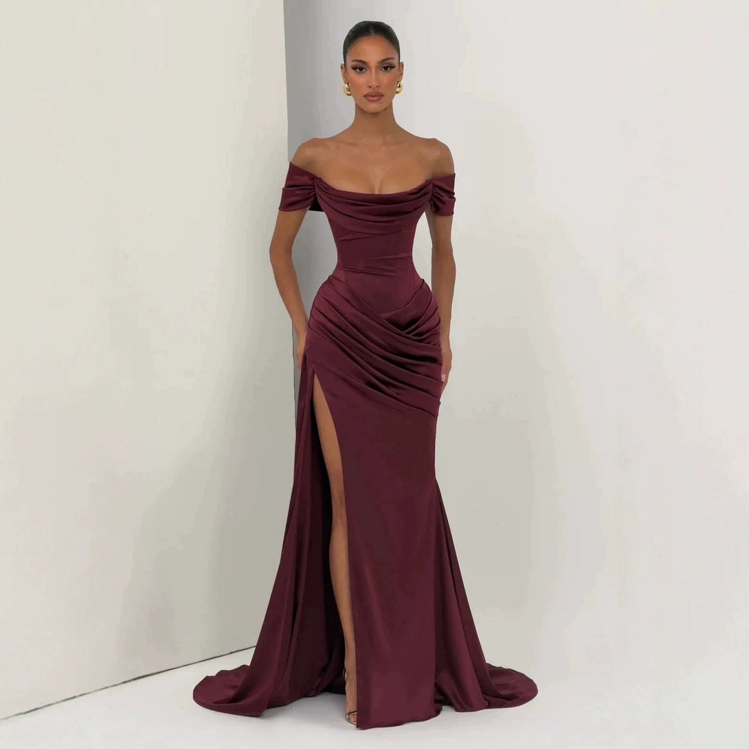 Damen Elegantes Off-Shoulder-Maxikleid mit seitlichem Schlitz Drune