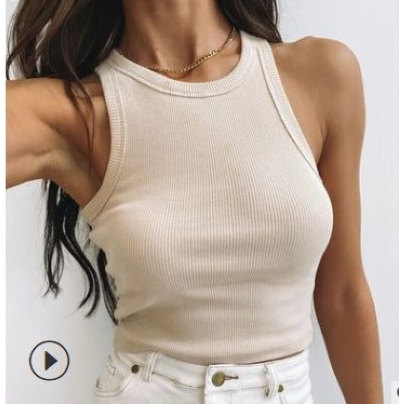 Damen körpernahes Cropped Top mit Rippstruktur und breiten Trägern Drune