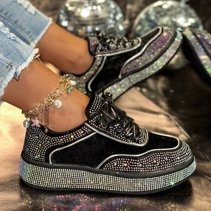 Damen Glamouröse Sneaker mit funkelnden Strass-Applikationen und bequemer Sohle Drune