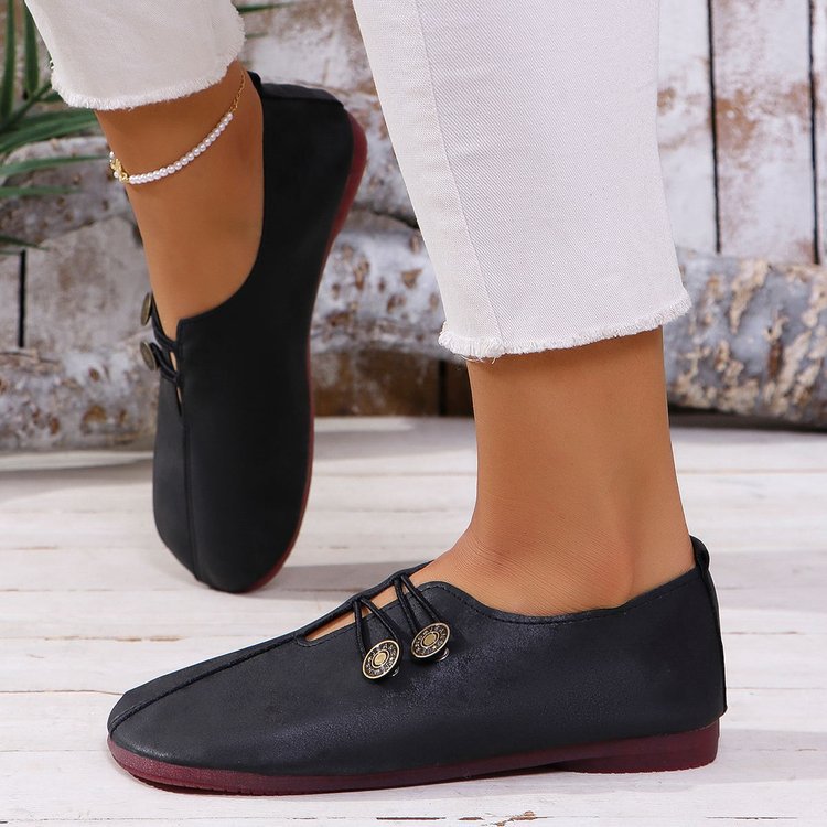 Damen nan elegante Komfort-Slipper im Mokassinstil mit elastischer Zierkordel und Knopfdetail Drune