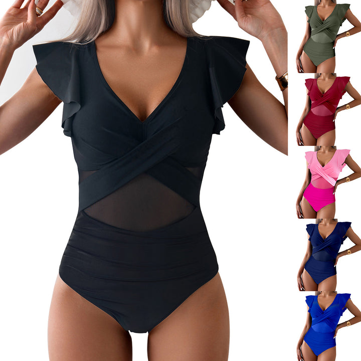 Damen Eleganter Einteiler Badeanzug mit verspielten Rüschen Drune