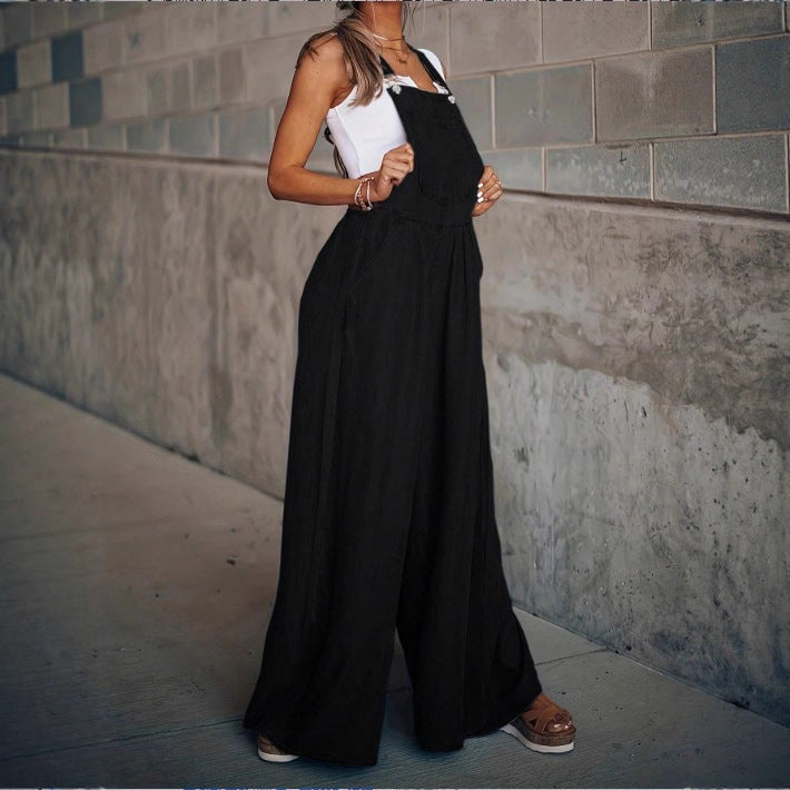 Damen weite Denim-Latzhose im Palazzo-Stil Drune