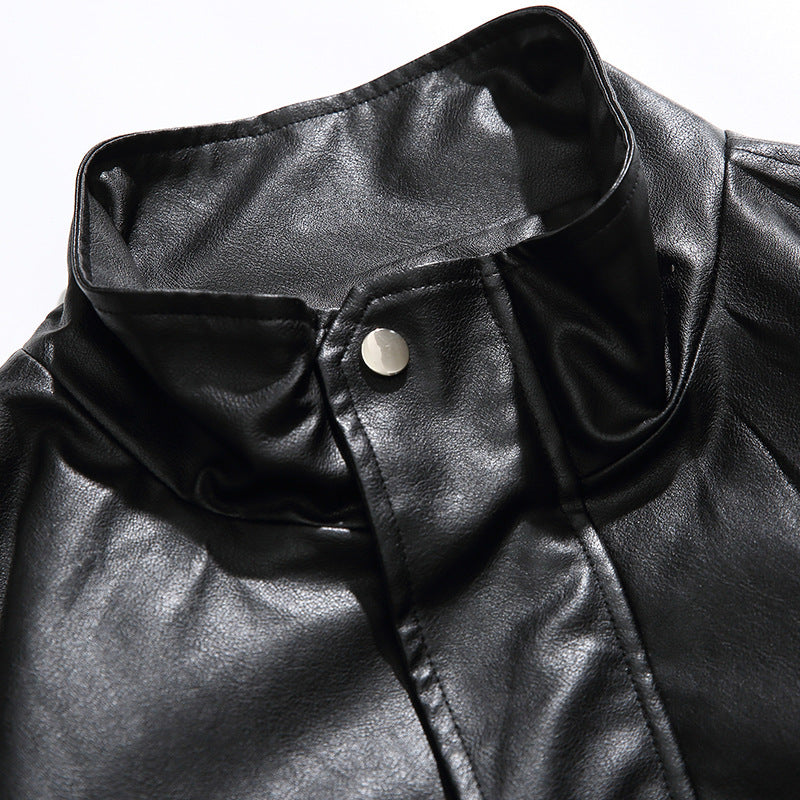 Herren Boxy Kunstleder-Blousonjacke mit Stehkragen Druckknopfblende und elastischem Saum Drune