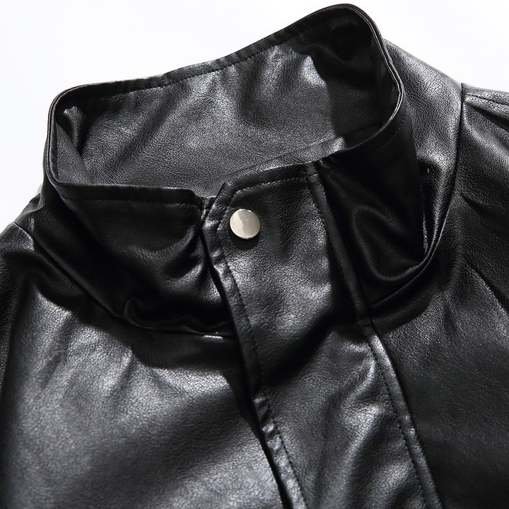 Herren Boxy Kunstleder-Blousonjacke mit Stehkragen Druckknopfblende und elastischem Saum Drune