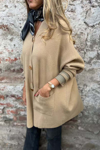 Drune | Lange Unifarbene Einreihige V-Ausschnitt Strickjacke Jacke