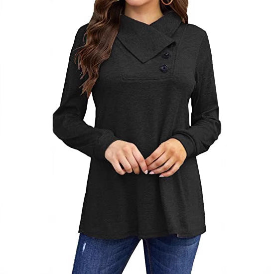 Damen Lässiges Oberteil mit asymmetrischem Kragen und Knopfdetail Drune