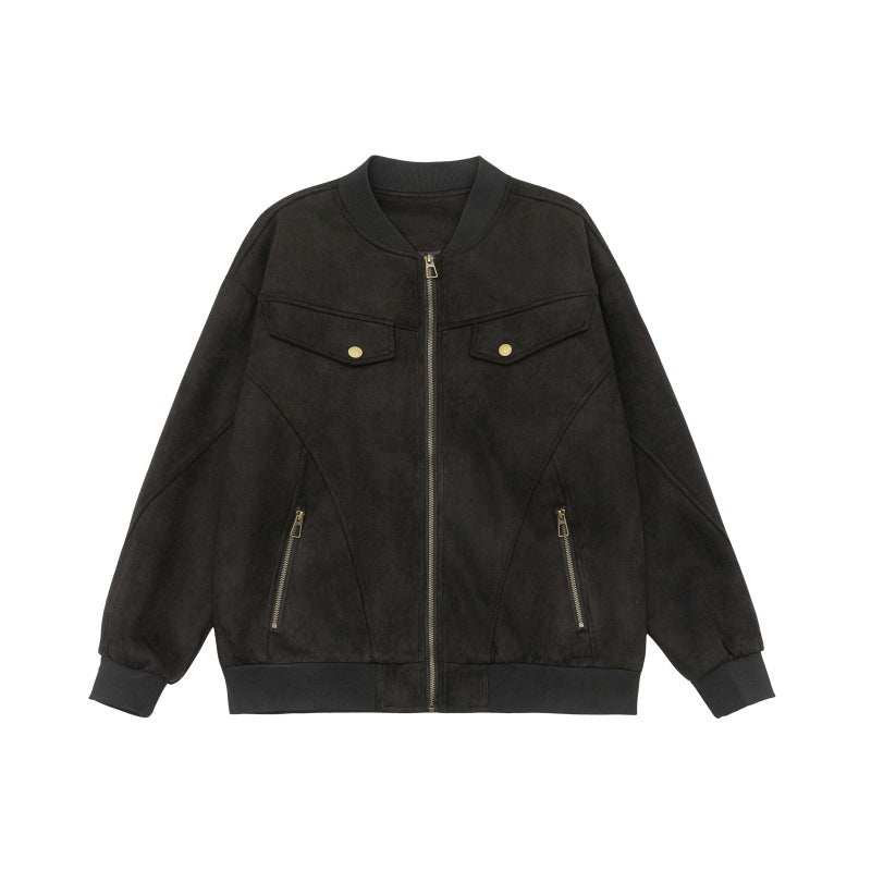 Unisex Kurzblouson im Vintage‑Suede‑Look mit Brustklappen, Reißverschlusstaschen und Rippbündchen Drune