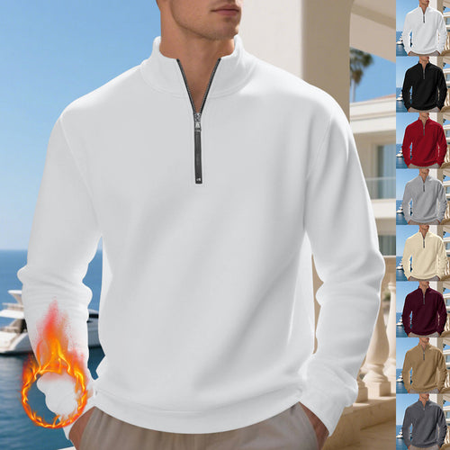 Herren nan klassischer Halbzip-Pullover mit Stehkragen, innen angerautem Fleece und elastischen Rippbündchen Drune