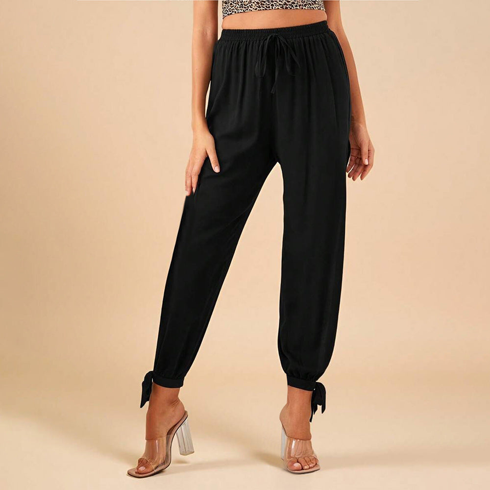 Damen elegante Hose mit Seitenschlitzen und Kordelzug Drune