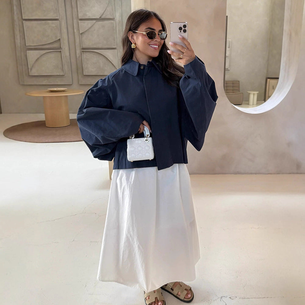 Damen Boxy Cropped Kurzjacke mit voluminösen Ballonärmeln Drune