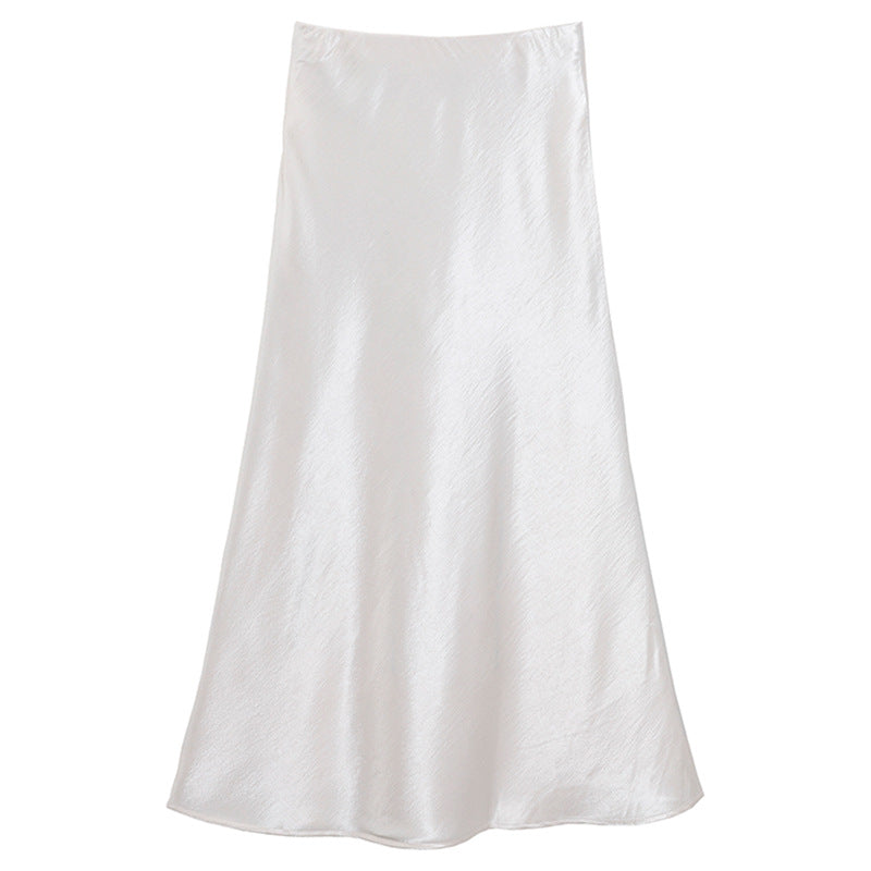 Damen nan eleganter Midirock aus Satin mit A-Linie und nahtlosem Bund Drune