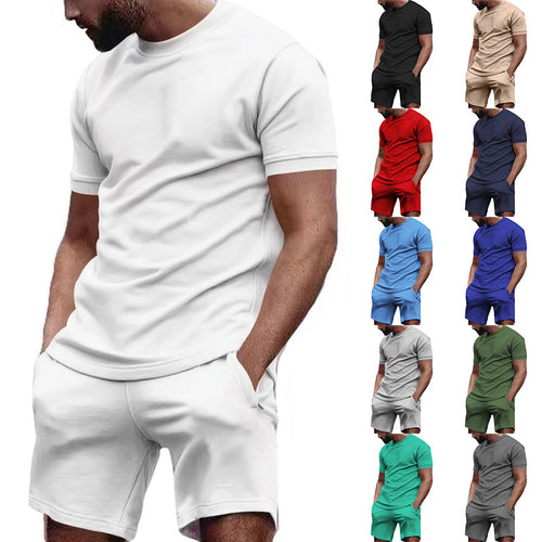 Herren nan minimalistisches Jersey-Ensemble mit bequemem Rundhalsshirt und elastischer Tunnelzug-Kurzhose Drune
