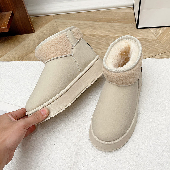 Damen Gefütterte Kurzstiefel mit Teddyfutter, Faux‑Velours und Plateau‑Sohle Drune