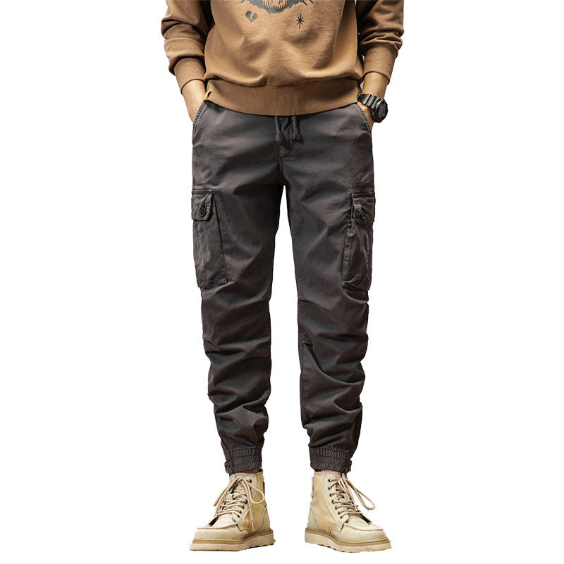 Herren Robust geschnittene Canvas-Cargo-Jogginghose mit Tunnelzugbund, Knieabnähern und elastischen Knöchelabschlüssen Drune